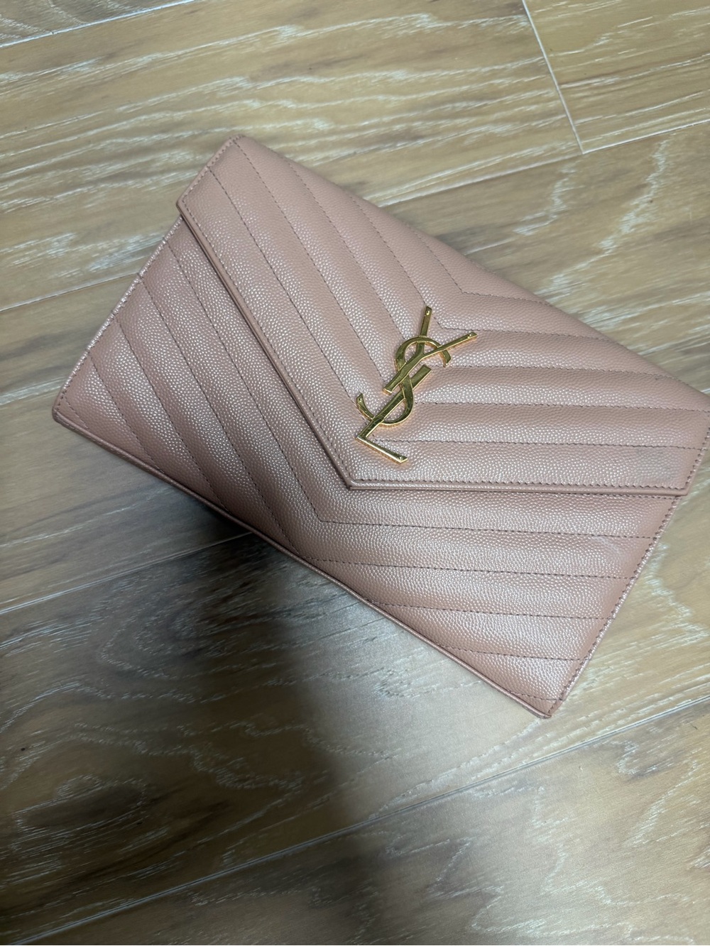 Saint Laurent Quilted Envelope Clutch in Dusty Rose with Gold Hardware